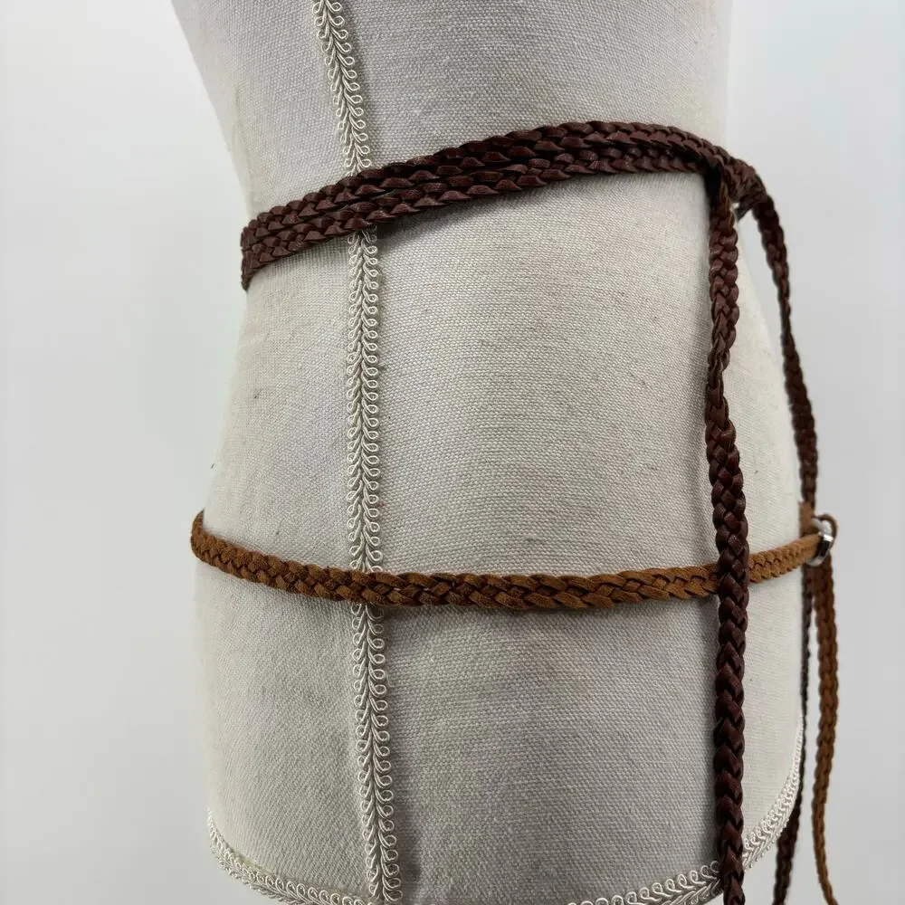 Womens Skinny Brown Belts Lot of 2 Casual Fashion Braided Weaved